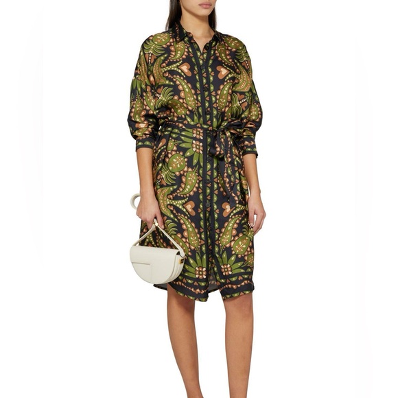 FARM Rio Dresses & Skirts - FARM Rio Women's Green Martina Printed Satin Shirt Dress